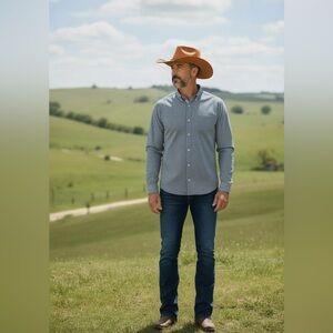 Gibson Trading Company Western Blue White Diamond‎ Print Button Down Shirt